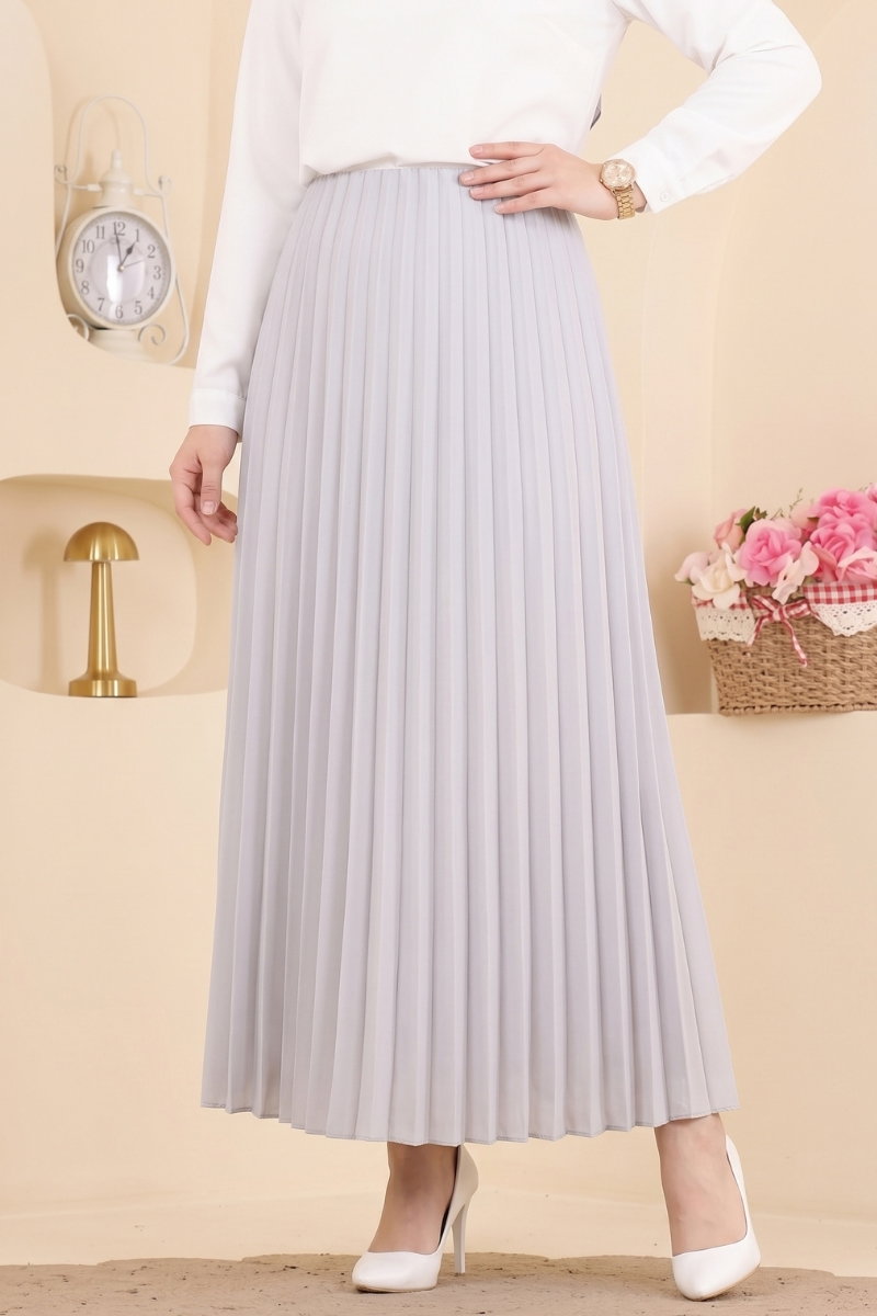 Plissé Satin Skirt - Grey