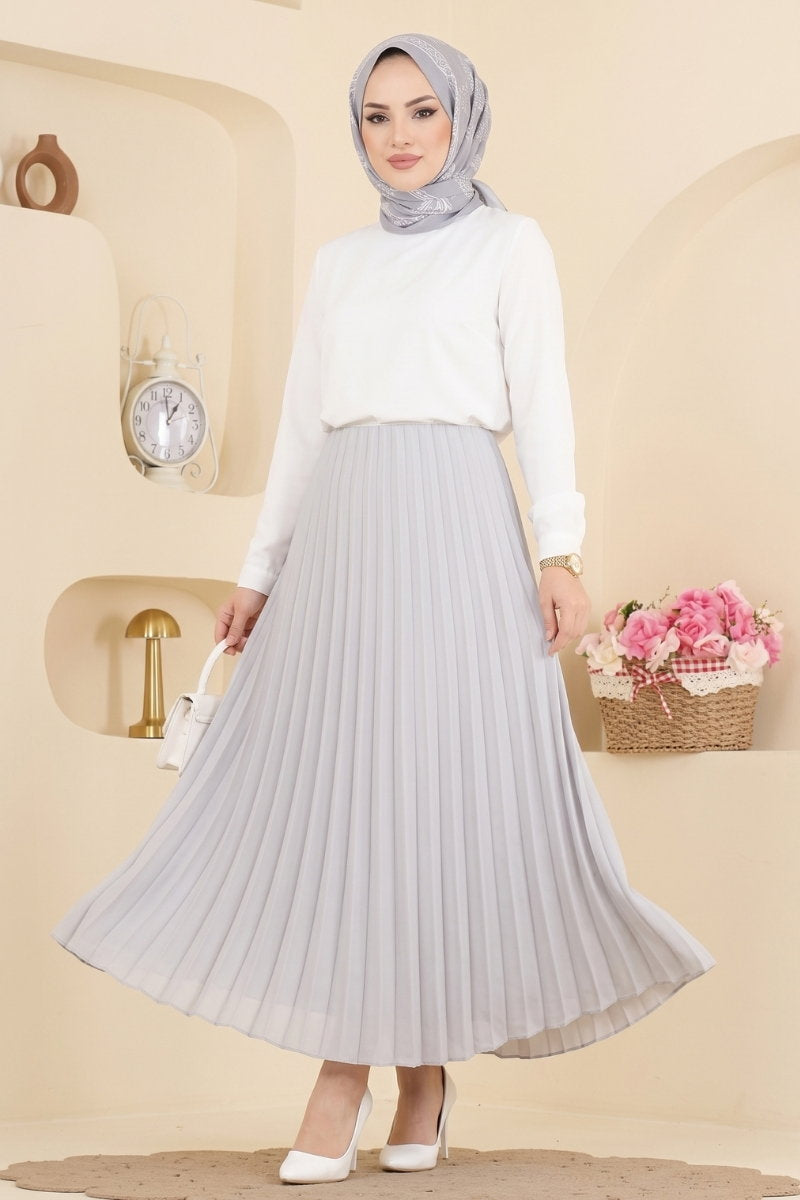 Plissé Satin Skirt - Grey