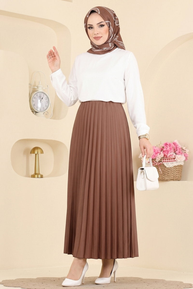 Plissé Satin Skirt - Brown
