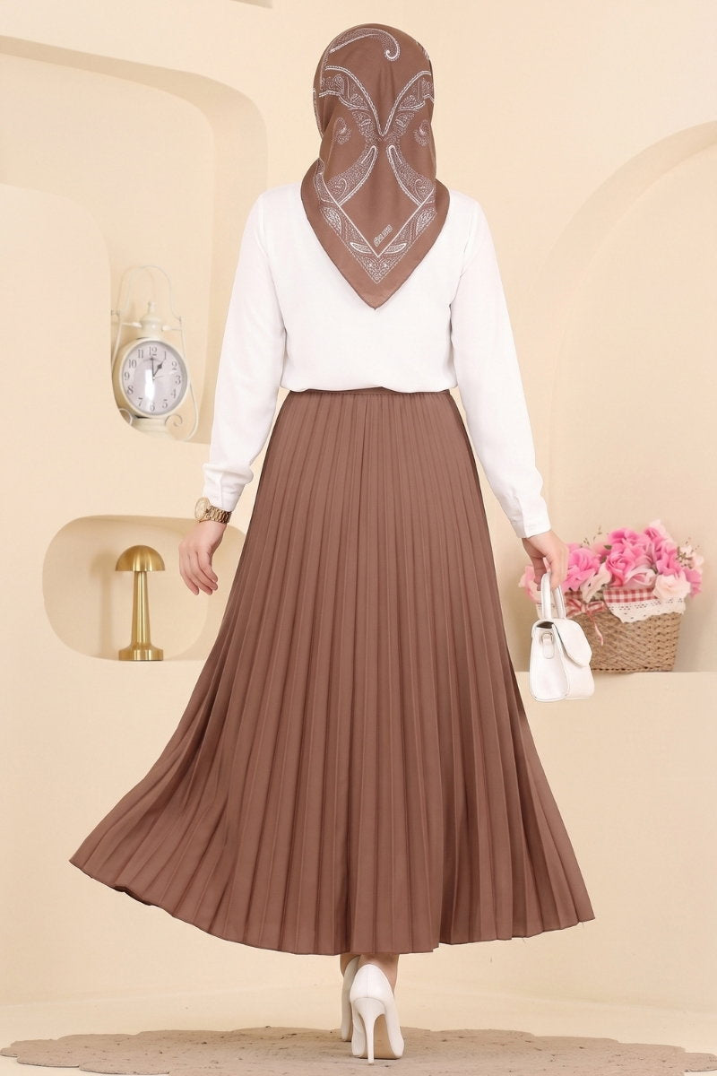 Plissé Satin Skirt - Brown