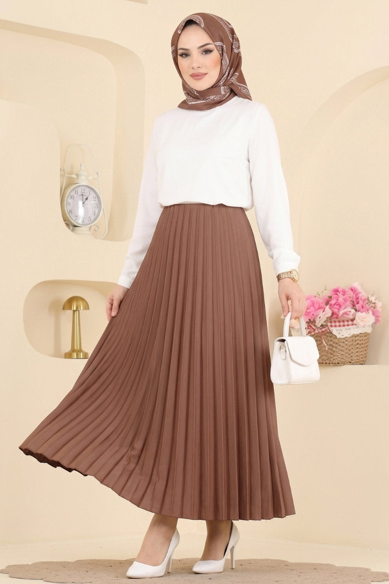 Plissé Satin Skirt - Brown