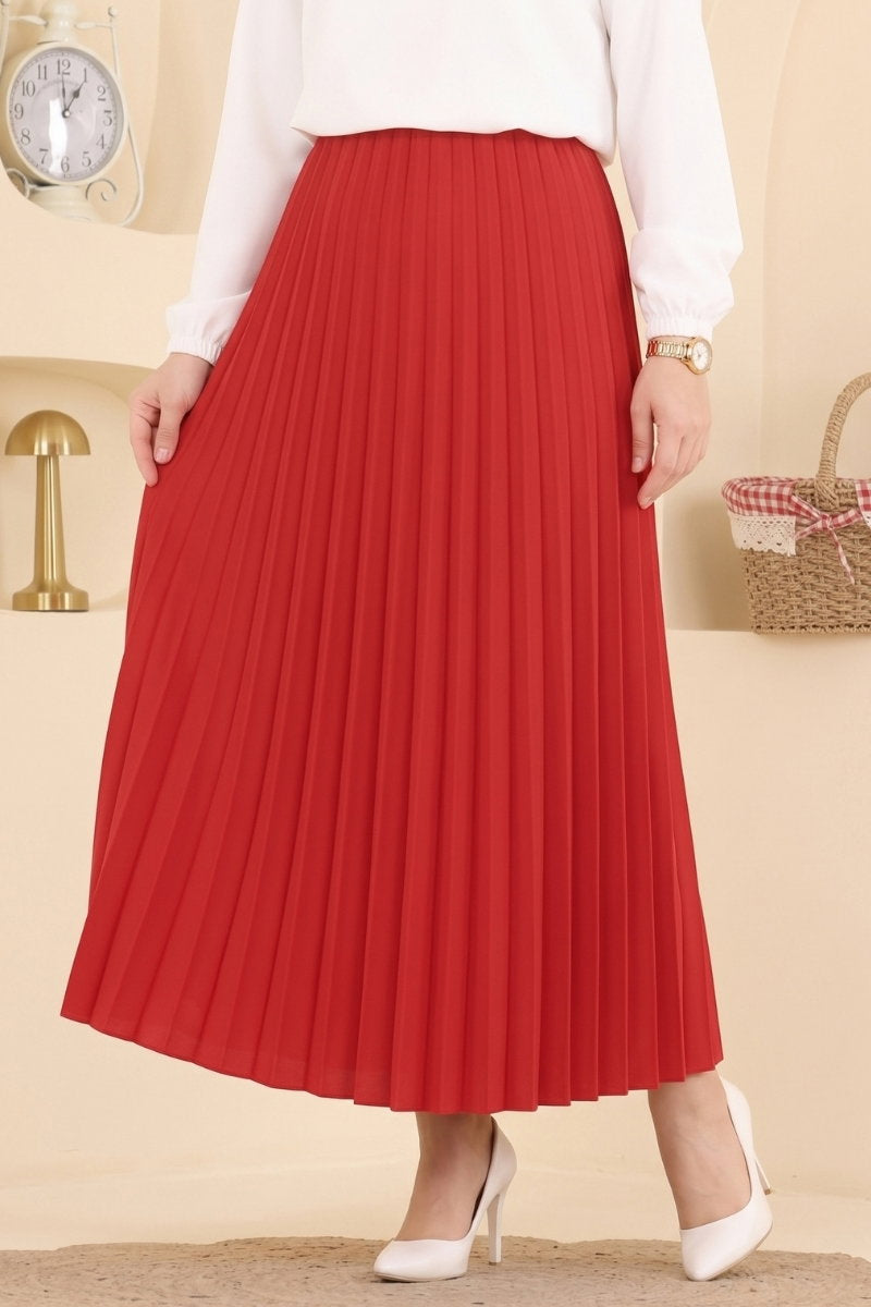 Plissé Satin Skirt - Red