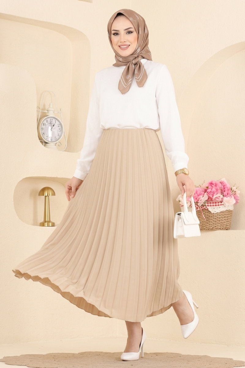 Plissé Satin Skirt - Bone