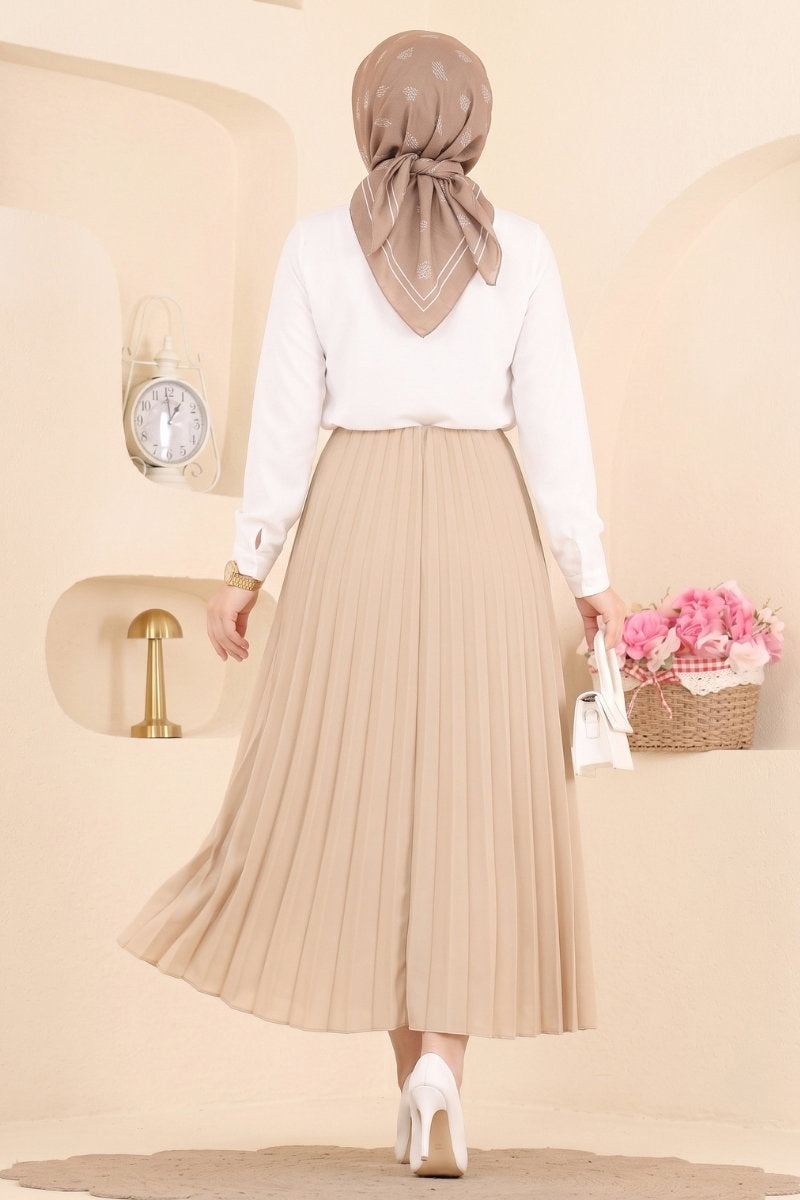 Plissé Satin Skirt - Bone