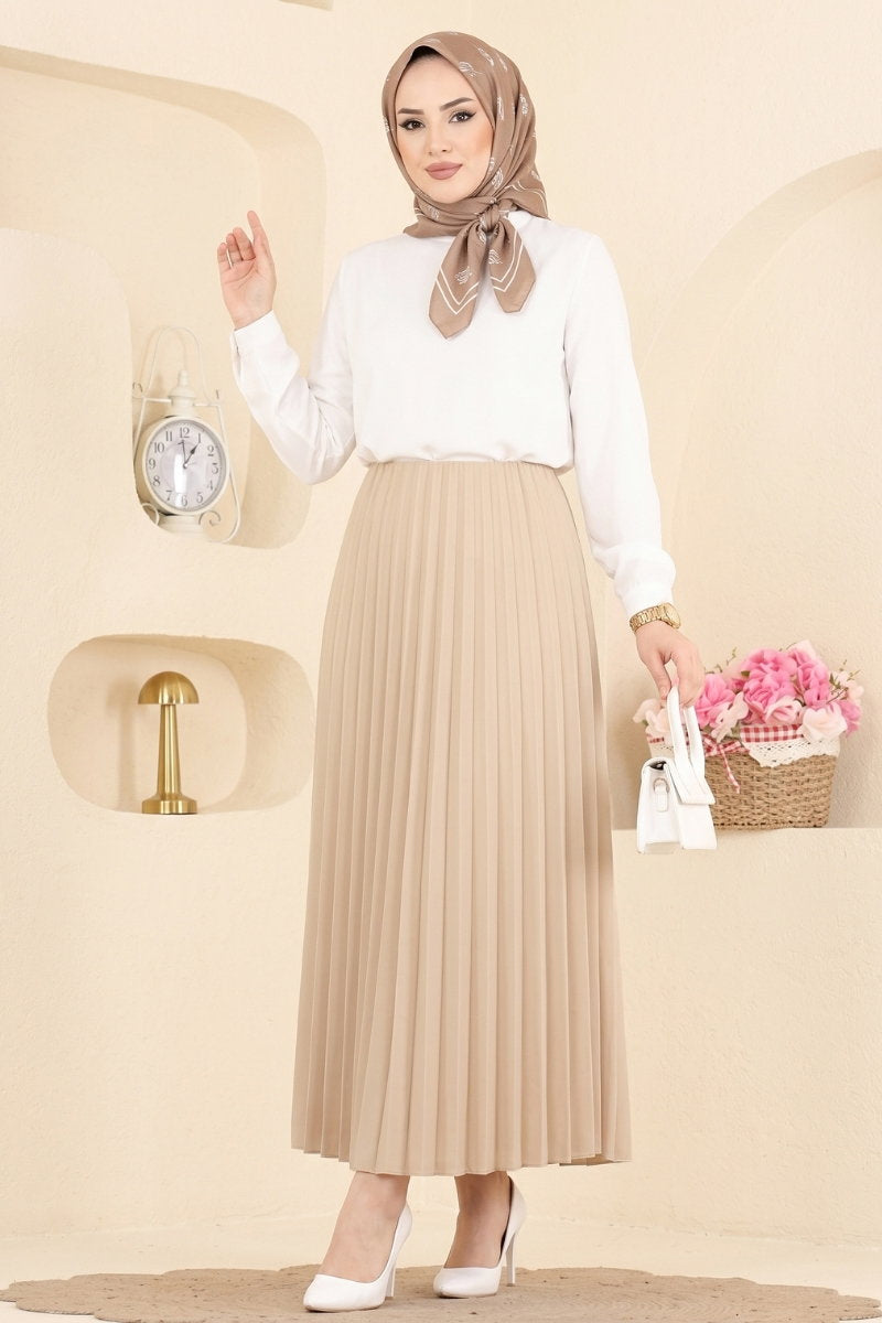Plissé Satin Skirt - Bone