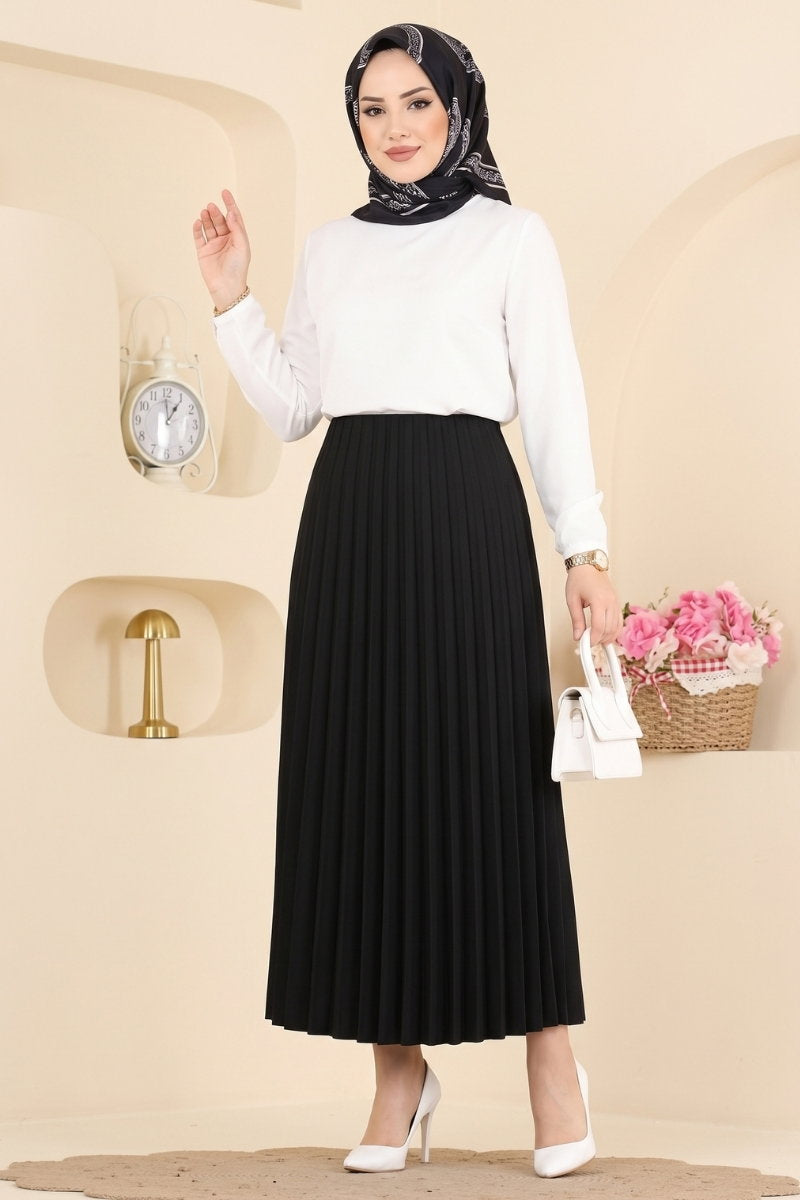 Plissé Satin Skirt - Black