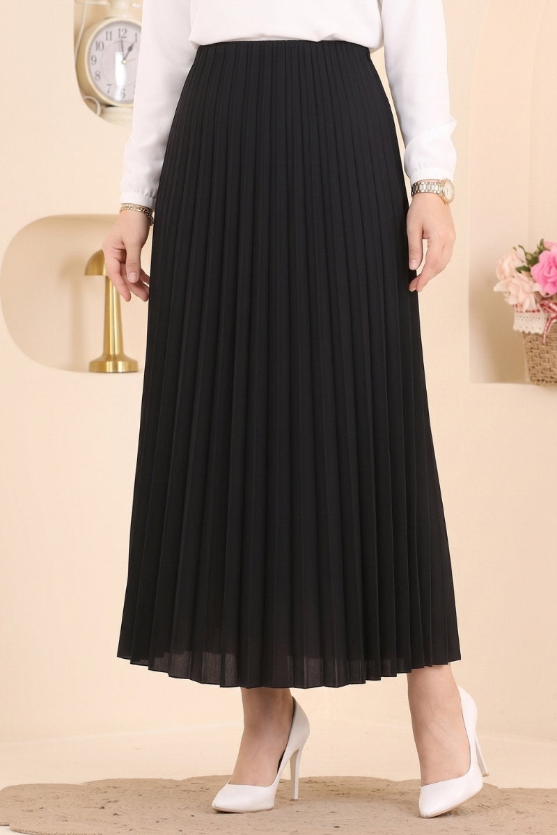 Plissé Satin Skirt - Black