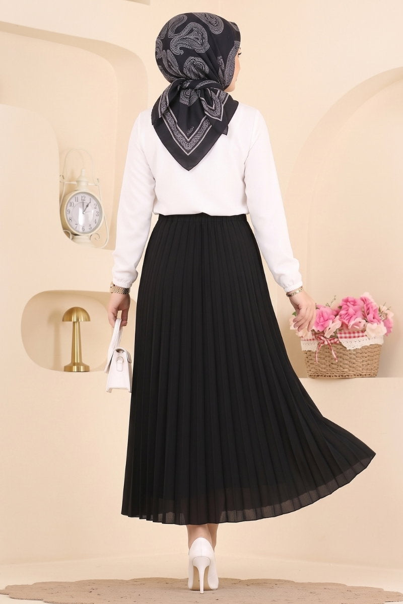 Plissé Satin Skirt - Black