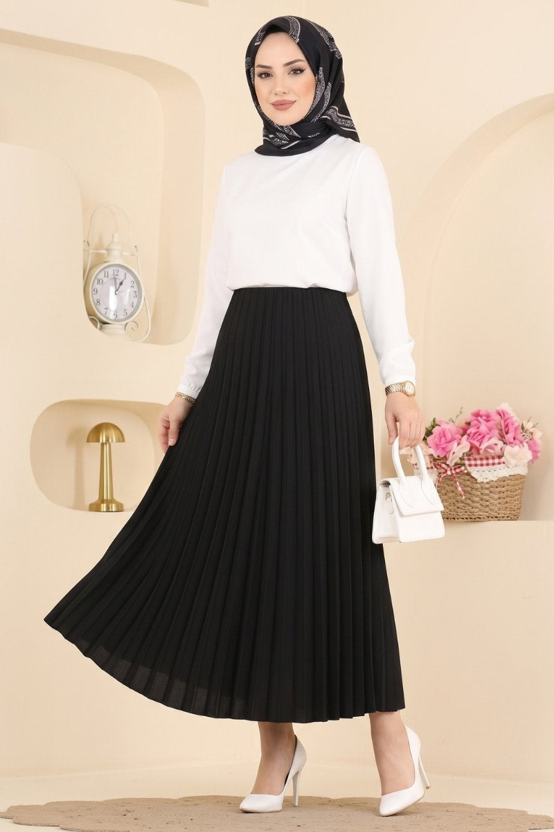 Plissé Satin Skirt - Black