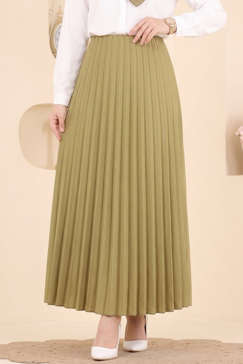 Plissé Satin Skirt - Olive