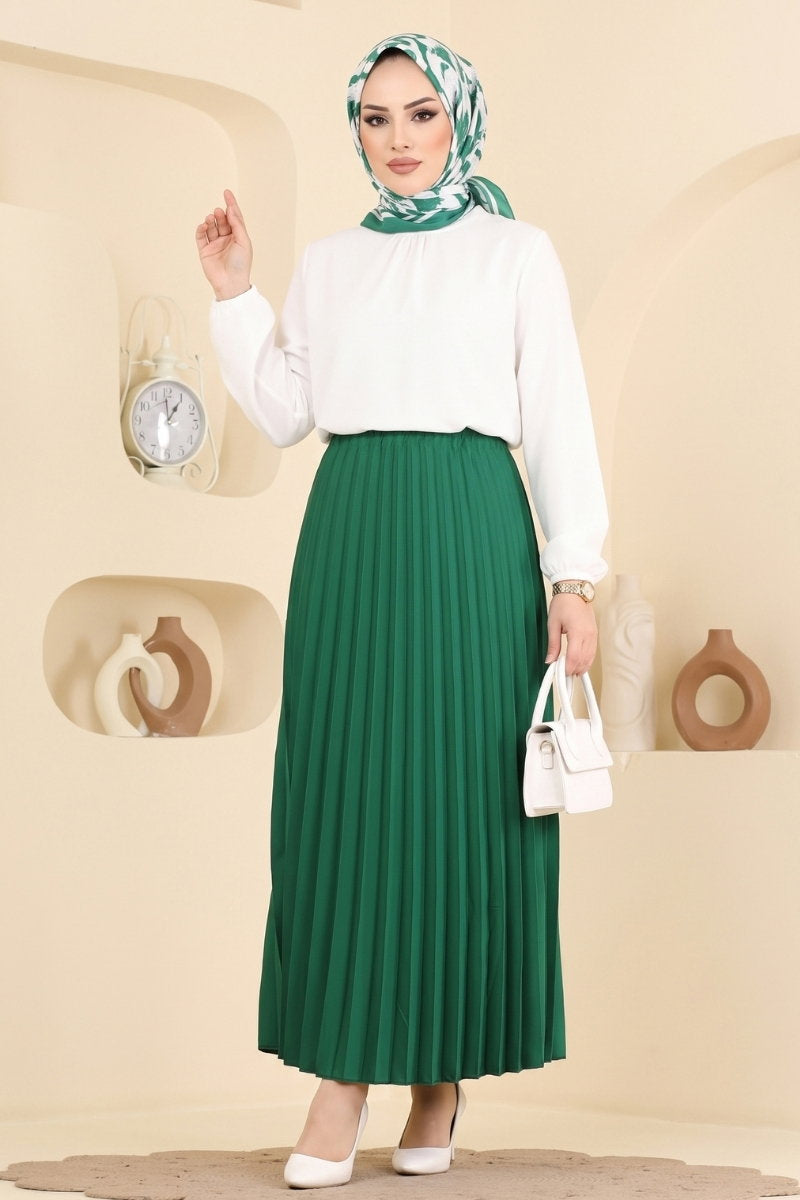 Plissé Satin Skirt - Green