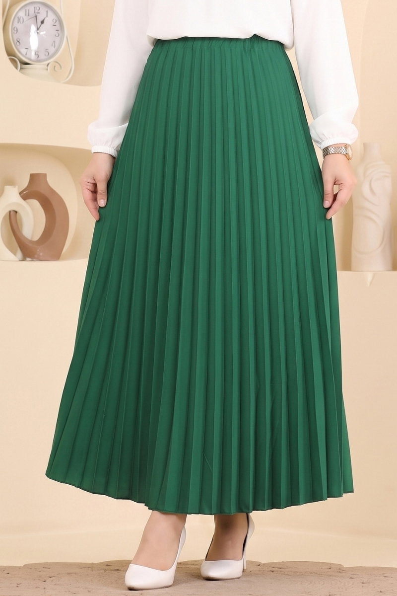 Plissé Satin Skirt - Green