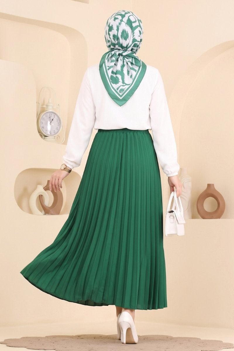 Plissé Satin Skirt - Green