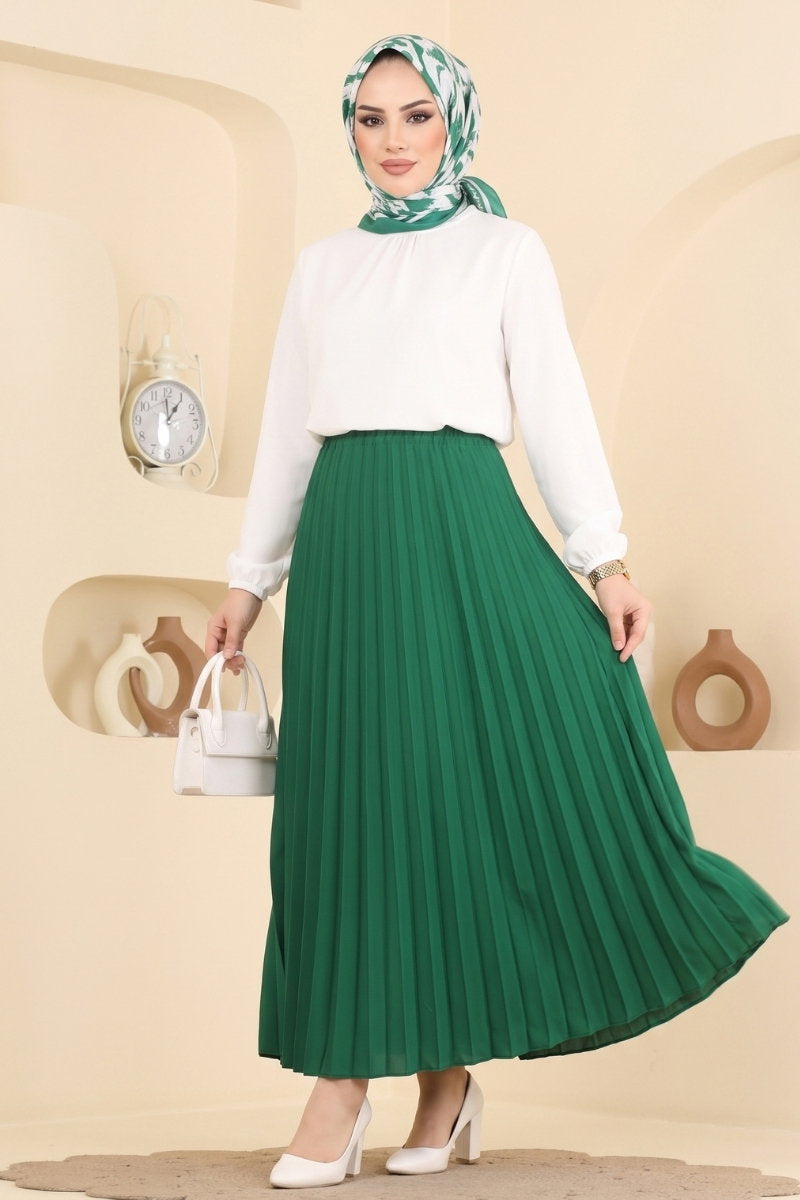 Plissé Satin Skirt - Green
