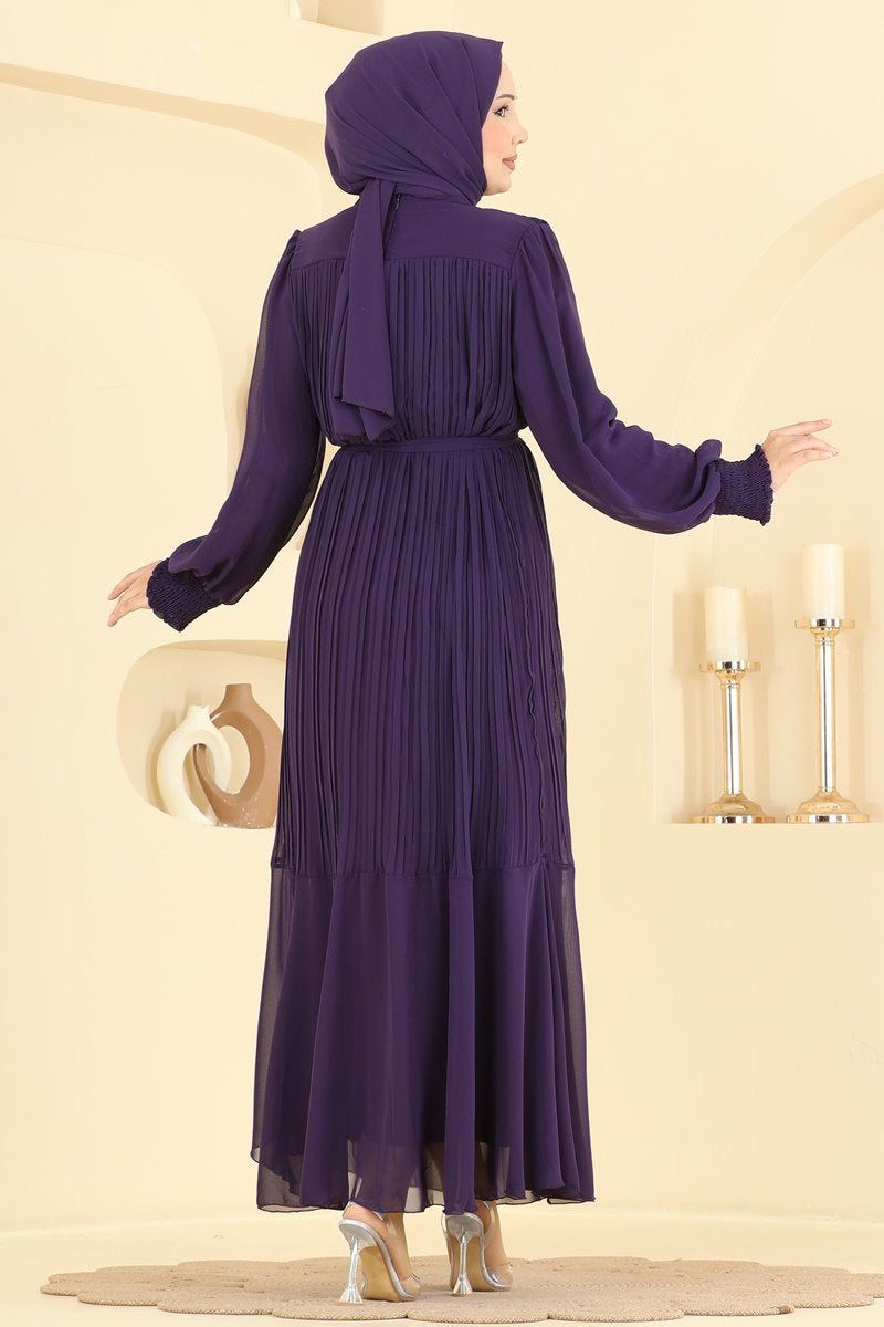 Plissé Chiffon Evening Dress - Purple