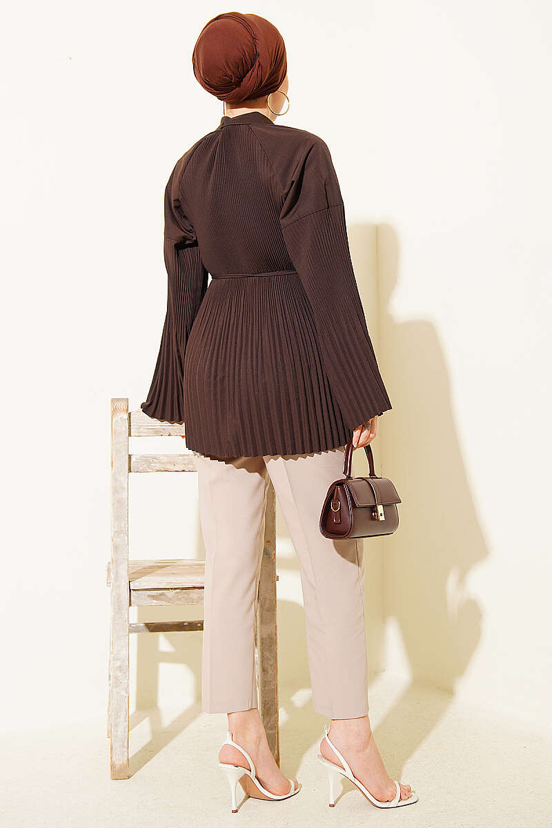 Plissé Shirt with Cord Belt - Brown