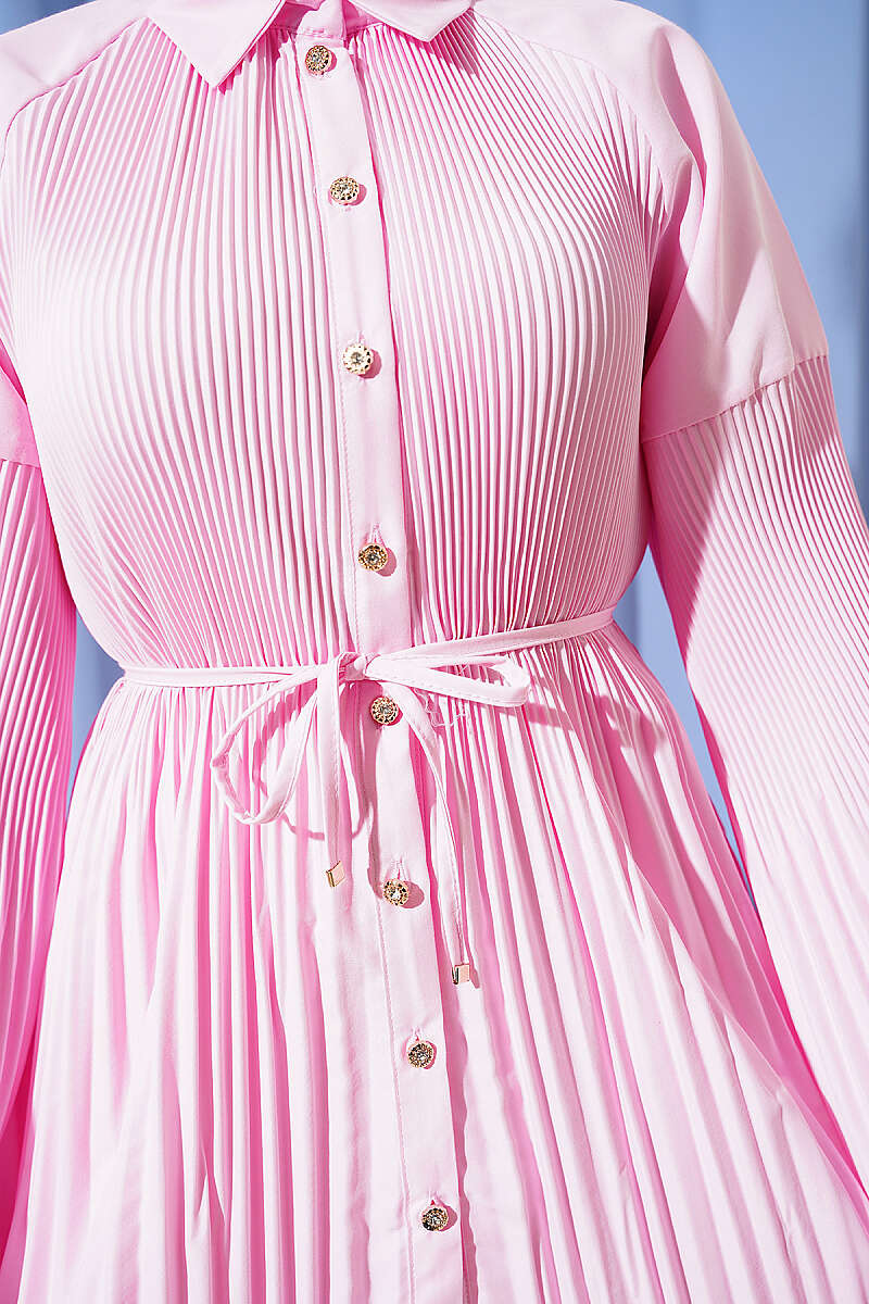 Plissé Shirt with Cord Belt - Pink