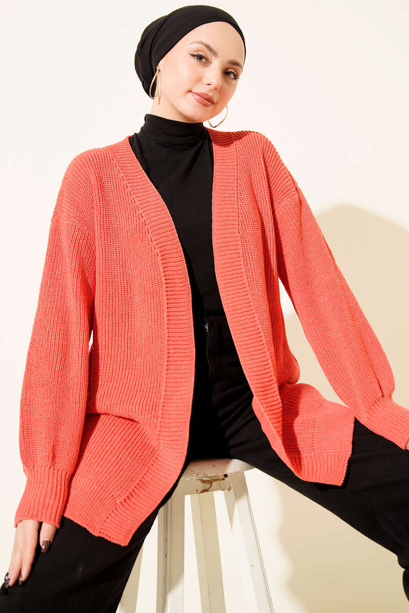 Basic Seed-Stitch Knit Cardigan - Pomegranate