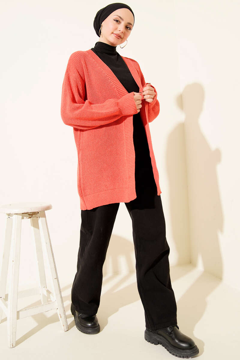 Basic Seed-Stitch Knit Cardigan - Pomegranate