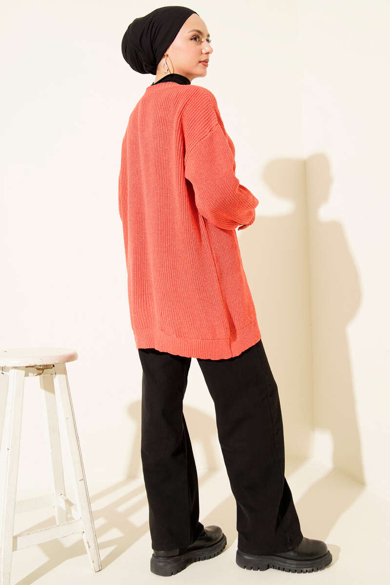 Basic Seed-Stitch Knit Cardigan - Pomegranate