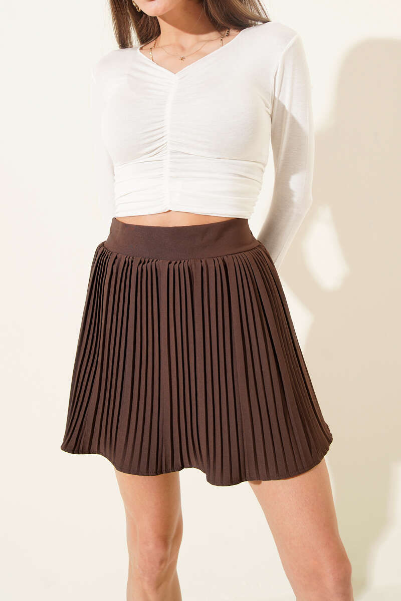 Plissé Skirt with Shorts Lining - Brown