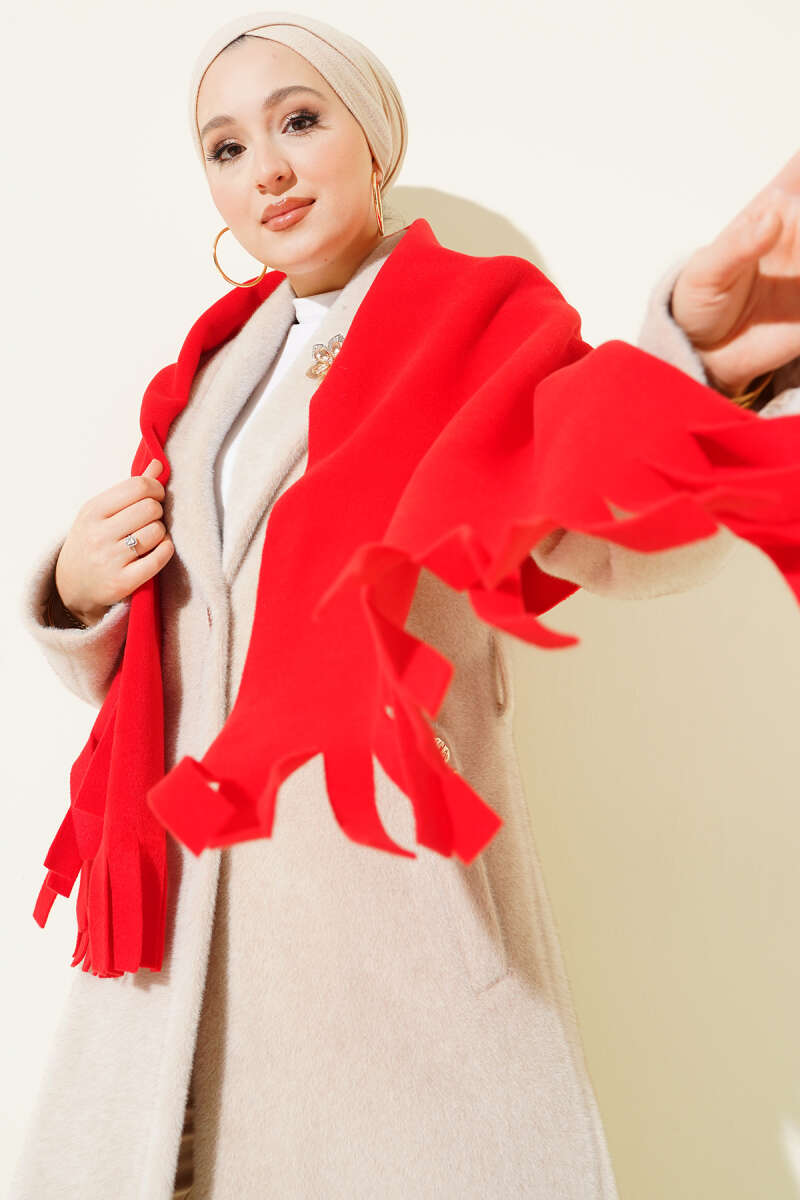 Fleece Fringed Shoulder Shawl - Red