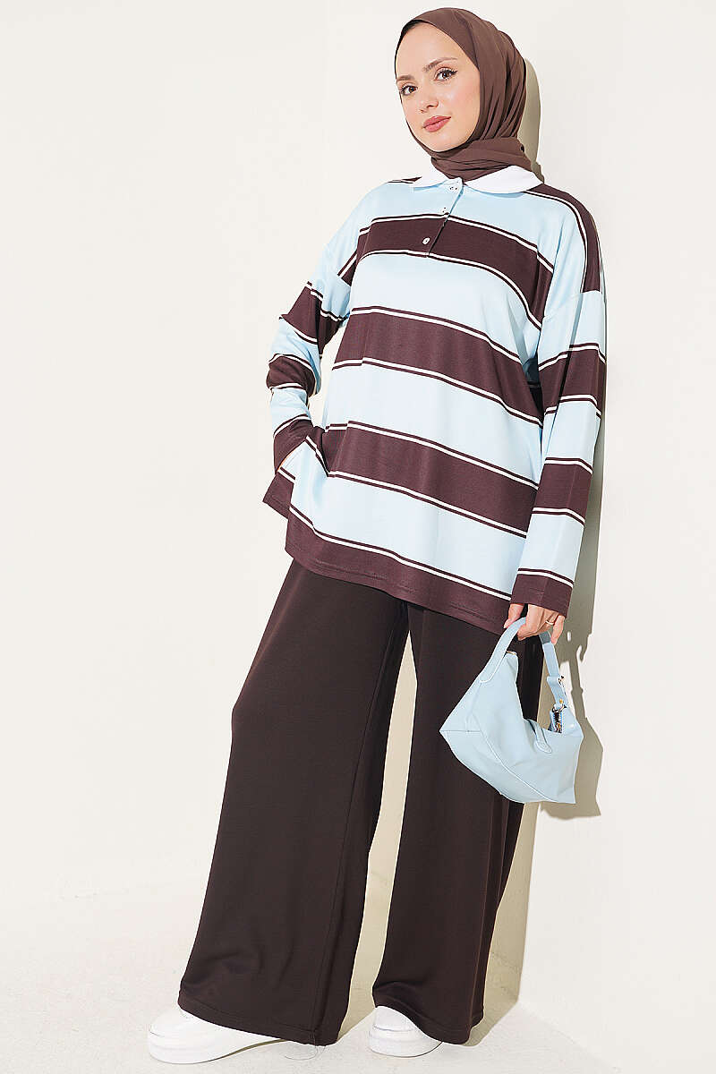 Colour-Block Polo-Collar Set - Light Blue