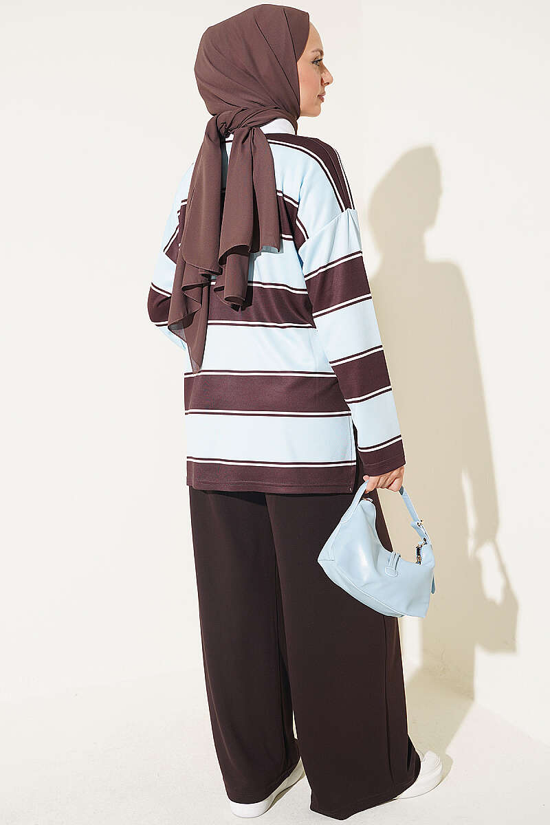 Colour-Block Polo-Collar Set - Light Blue