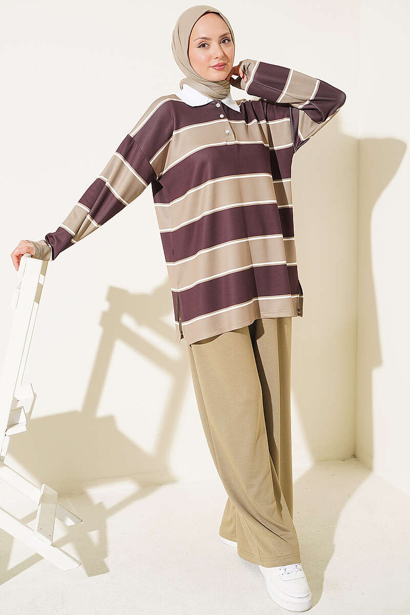 Colour-Block Polo-Collar Set - Khaki
