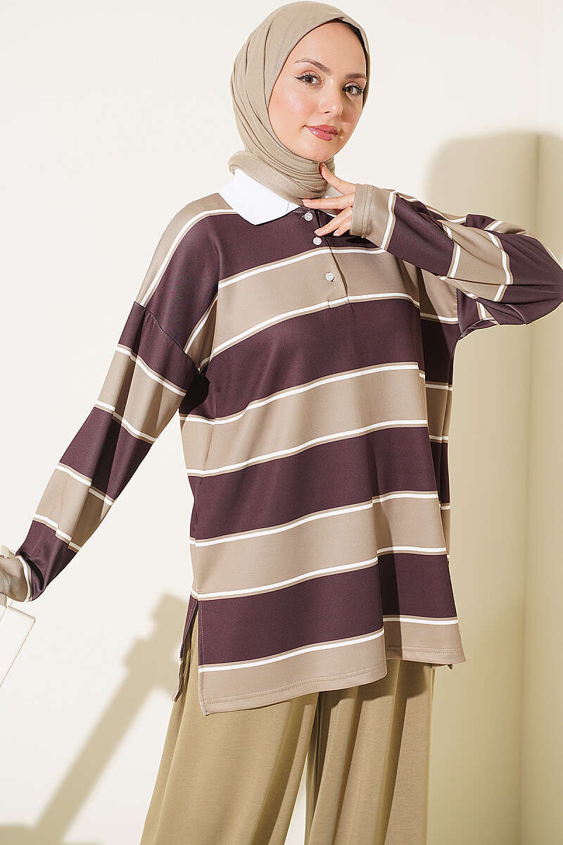 Colour-Block Polo-Collar Set - Khaki