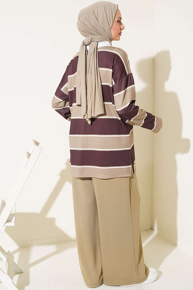 Colour-Block Polo-Collar Set - Khaki