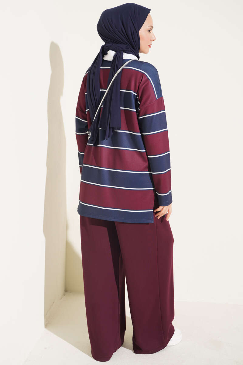 Colour-Block Polo-Collar Set - Plum