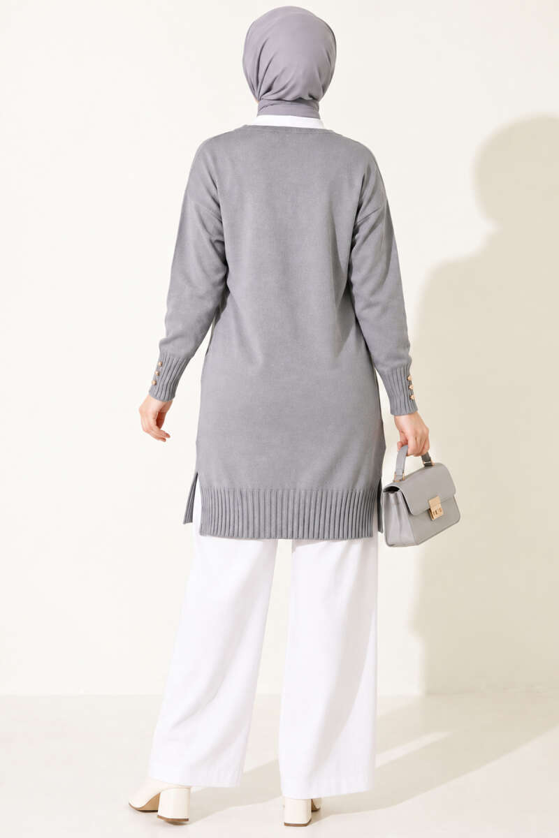 Embroidered Knit Cardigan - Grey
