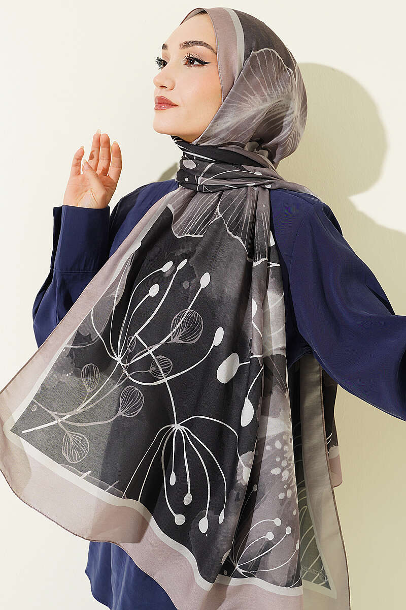 Poppy Print Modal Shawl - Black-Mink