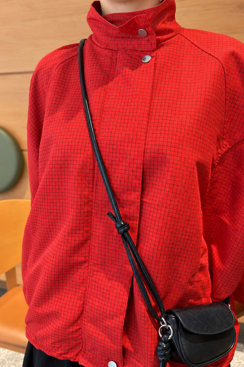 Gingham Jacket with Snap Buttons - Red