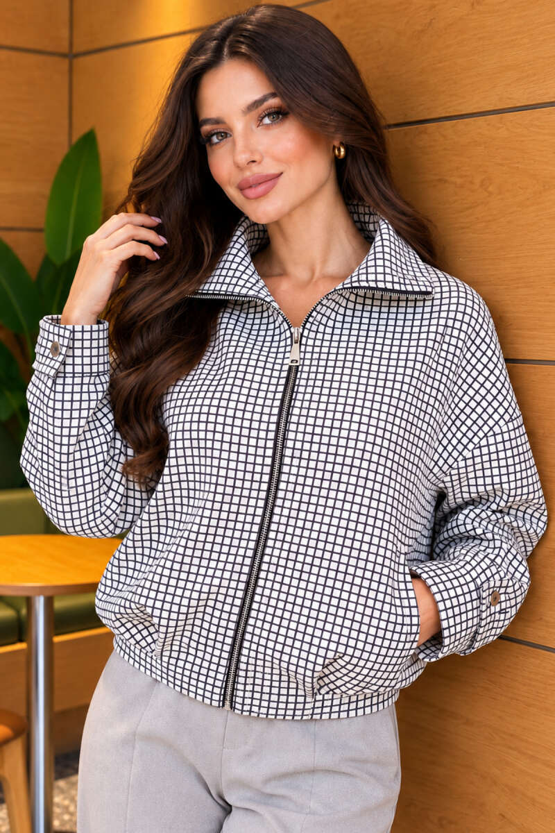 Oversized Gingham Jacket - White