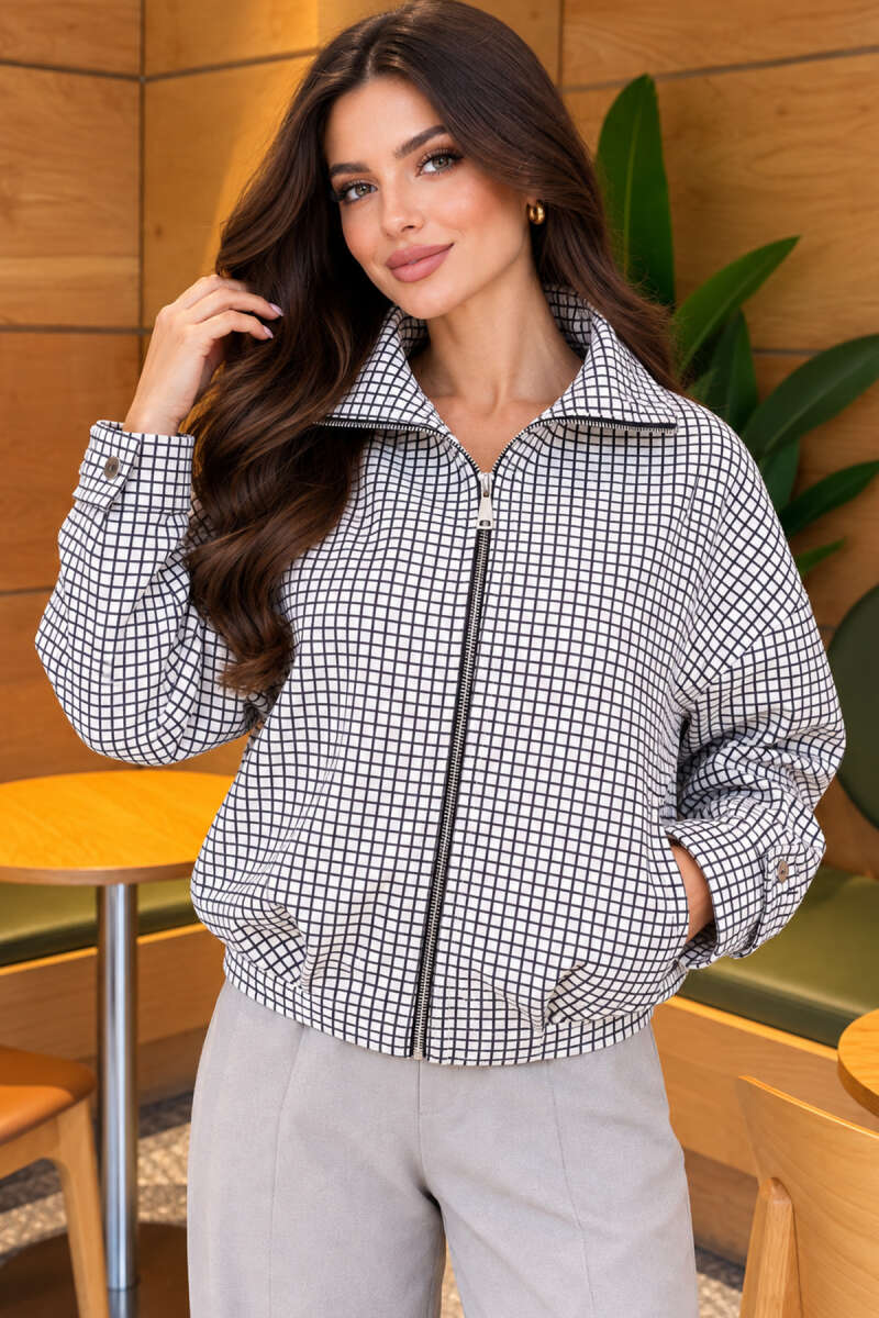 Oversized Gingham Jacket - White