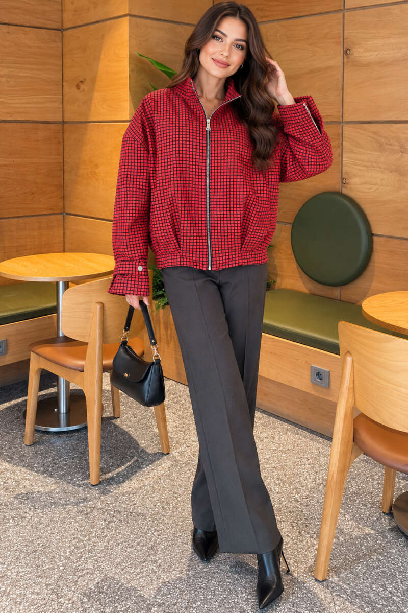 Oversized Gingham Jacket - Red