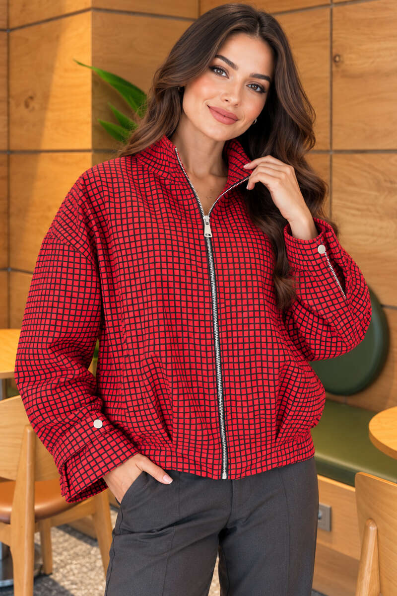 Oversized Gingham Jacket - Red