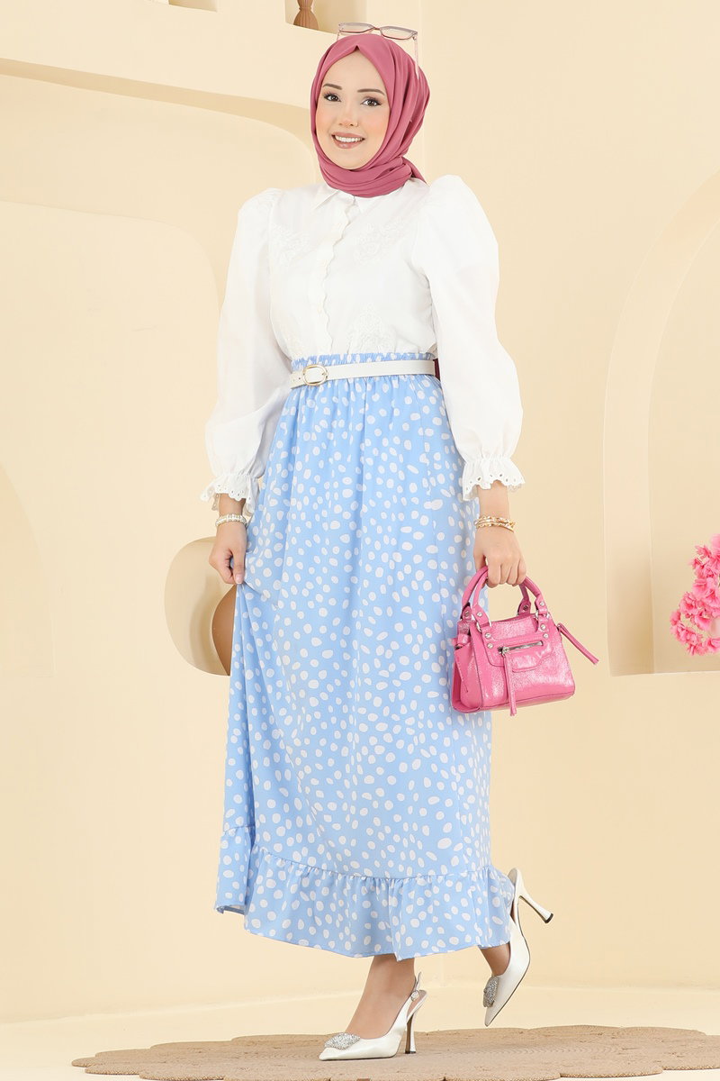Polka Dot Skirt - Light Blue