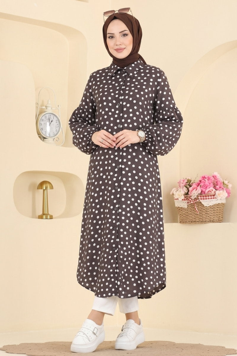 Polka Dot Woven Tunic - Dark Brown