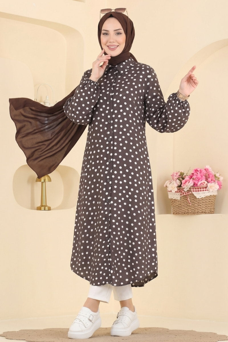 Polka Dot Woven Tunic - Dark Brown