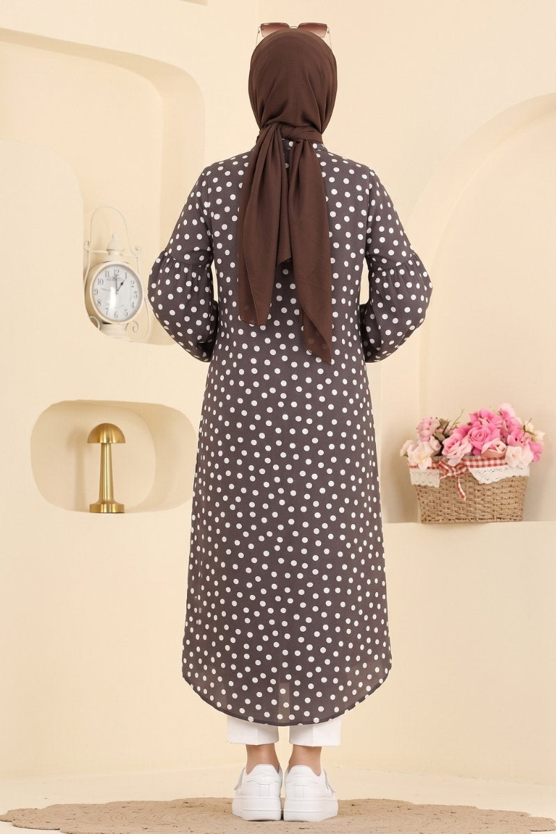 Polka Dot Woven Tunic - Dark Brown