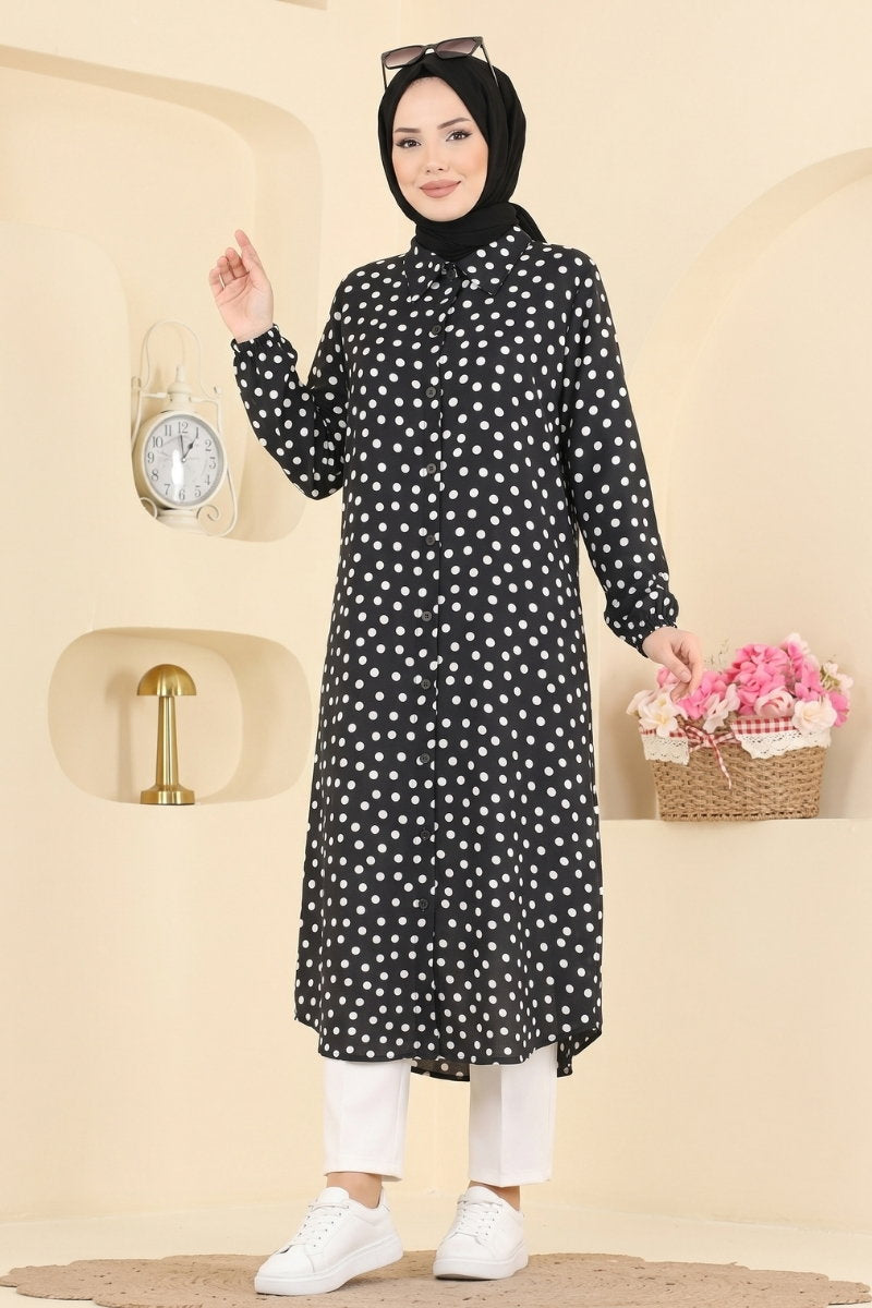 Polka Dot Woven Tunic - Black