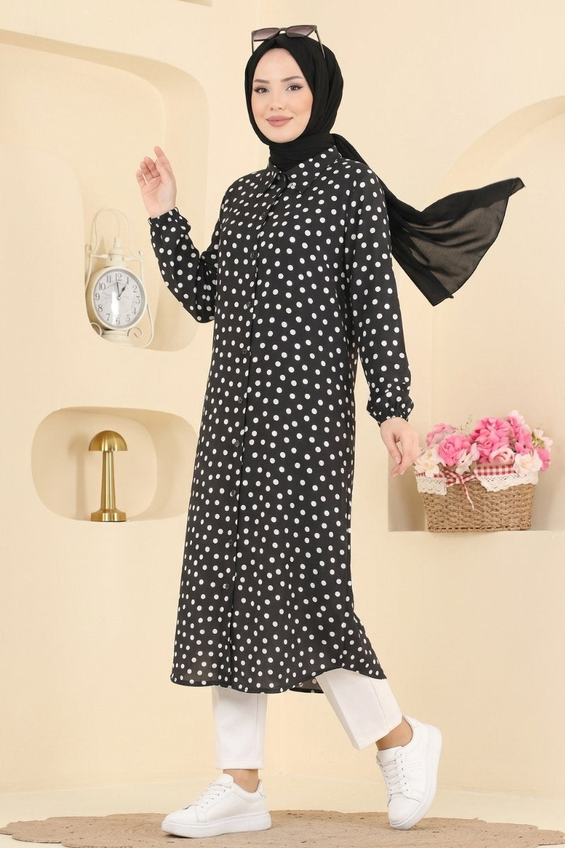 Polka Dot Woven Tunic - Black