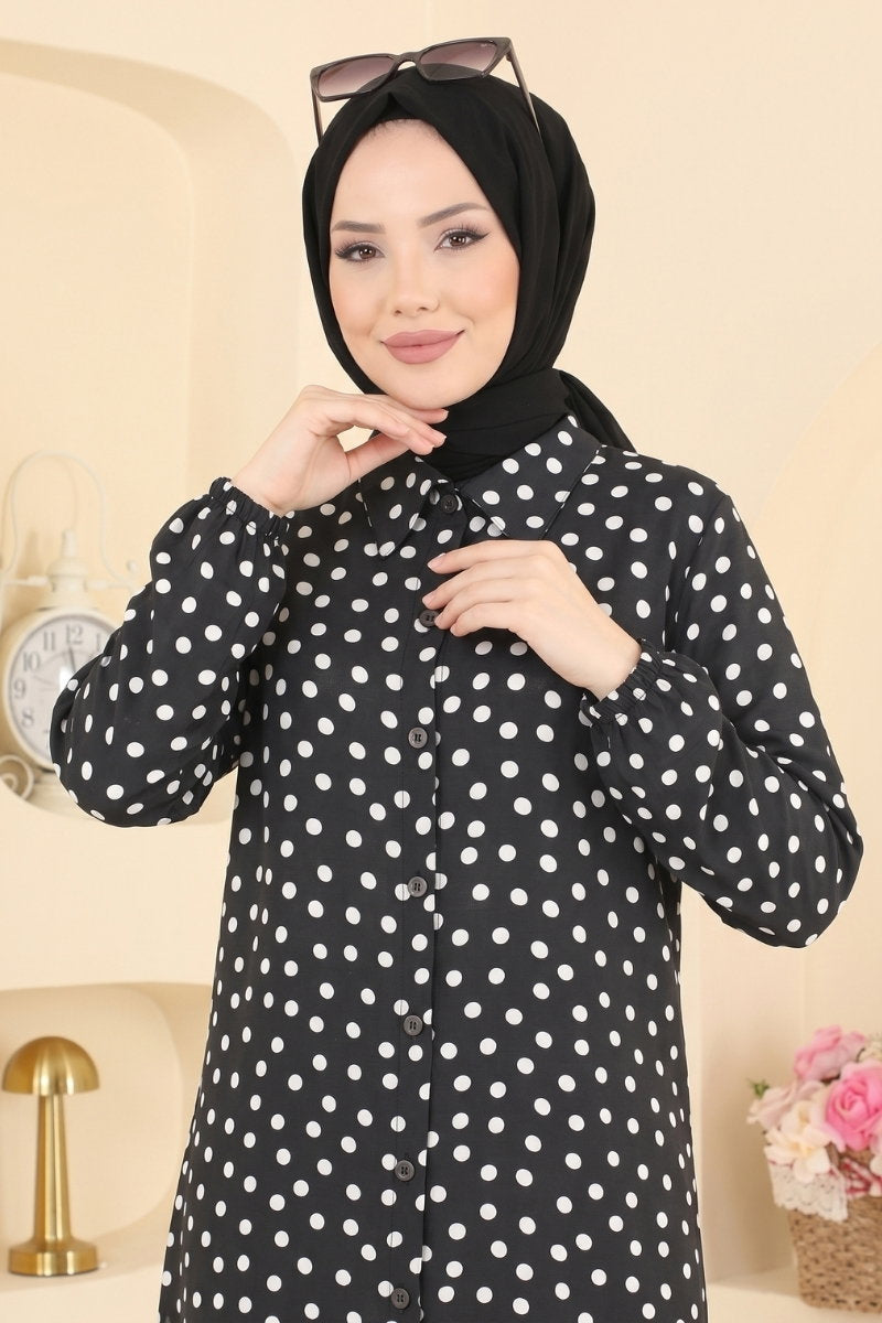 Polka Dot Woven Tunic - Black