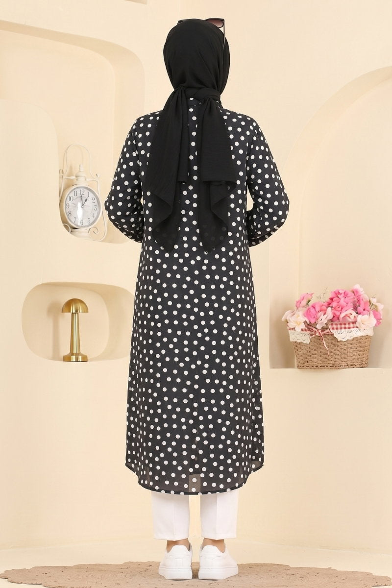 Polka Dot Woven Tunic - Black