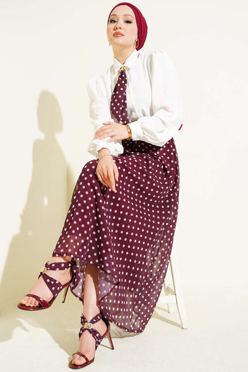 Polka Dot Skirt and Blouse Set - Burgundy