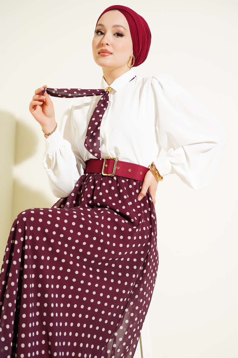 Polka Dot Skirt and Blouse Set - Burgundy