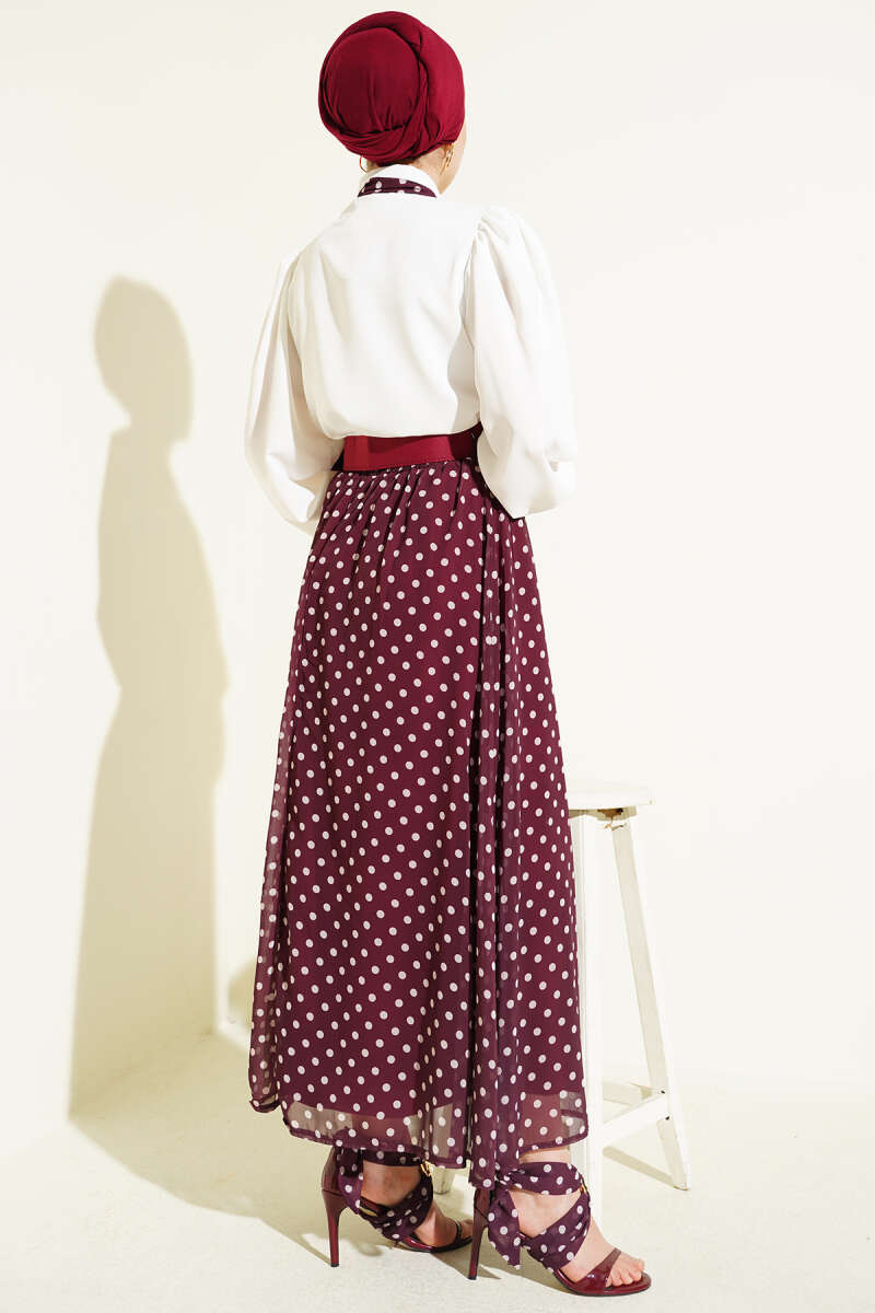 Polka Dot Skirt and Blouse Set - Burgundy